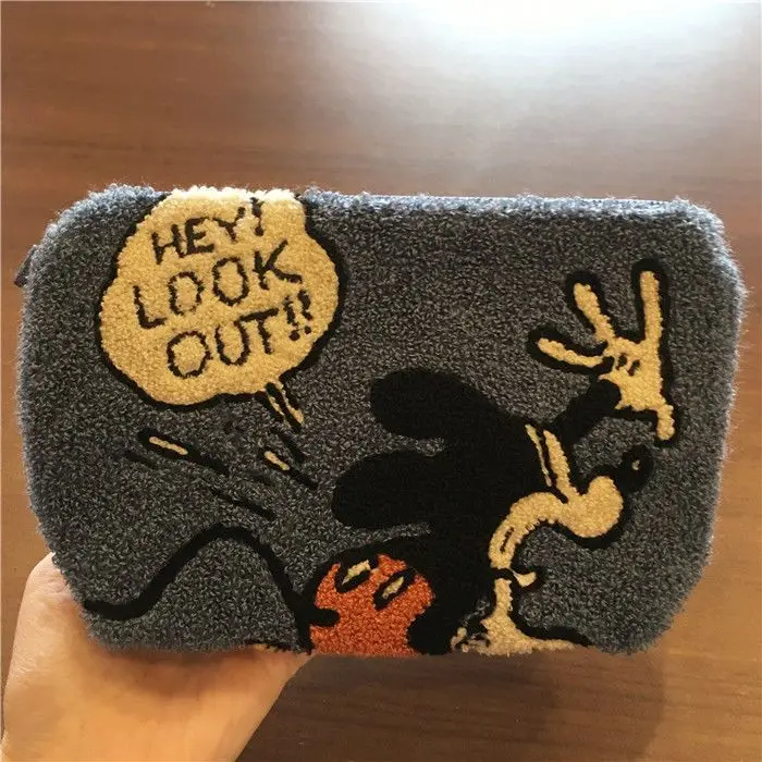 Disney Mickey Mouse Cartoon Corduroy Makeup Bag For Women Coin Purse Girl Cute Travel Toiletries Organizer Zipper Cosmetic Bag