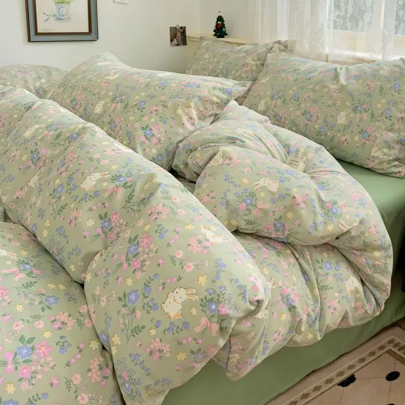 Ins Floral Duvet Cover Set with Pillowcases Flat Sheet 2026 New Summer Spring Home Decoration Single Queen Size Beding Set