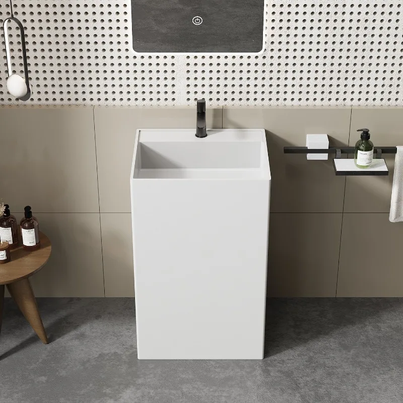 One-piece rectangular artificial stone column basin with faucet hole Floor-to-ceiling wash basin