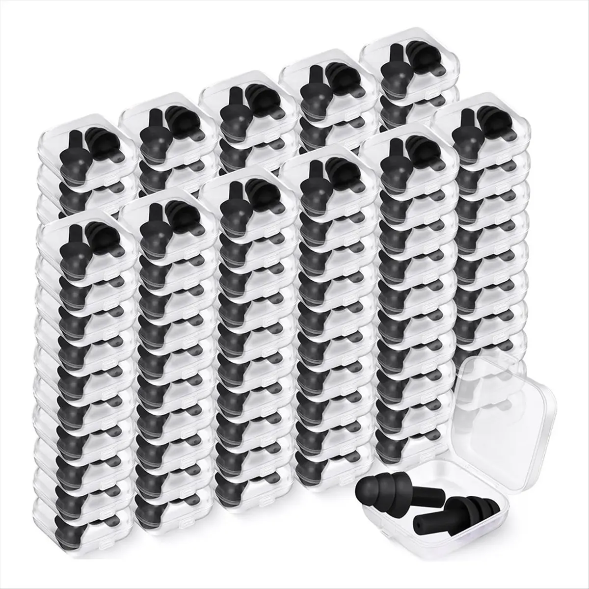 New 100 Pairs Ear Plugs Bulk, NRR 29dB Reusable Silicone Ear Plugs with Plastic Cases Soft Foam for Sleeping Noise