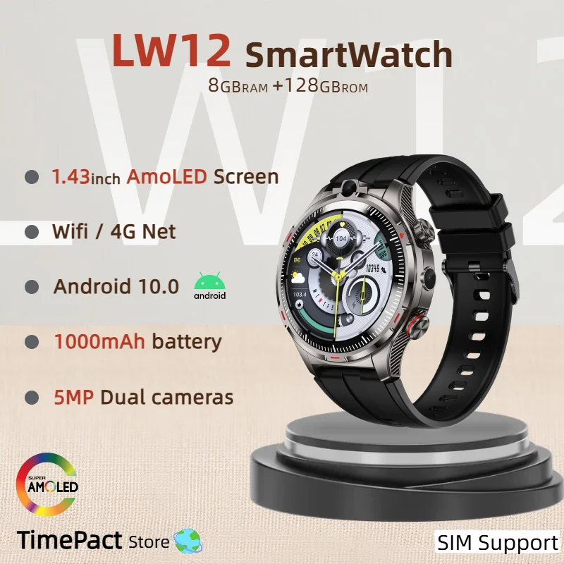 

4G SIM Card Smartwatch with1.43 inch AMOLED Screen 128GB ROM Dual Camera GPS Positioning WIFI and Application Dwonload