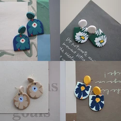 Handmade Polymer Clay Earrings Set for Women Flower Abstract Art Deco Pattern Multi Sizes Pendant Shapes Solid Colors Holiday Gi