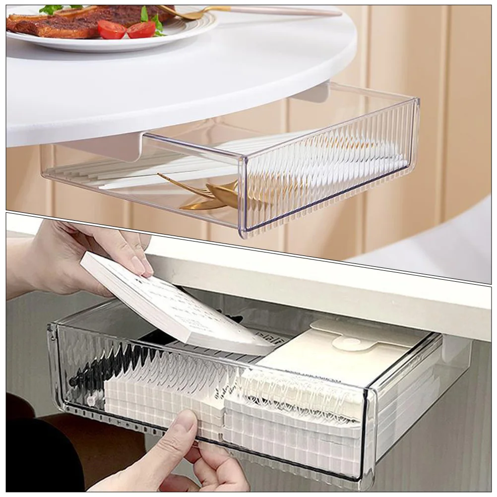Drawer Storage Box Desktop Organizer Under Desk Mount Sticky Drawer Plastic Stationery Compartment Pencil Case