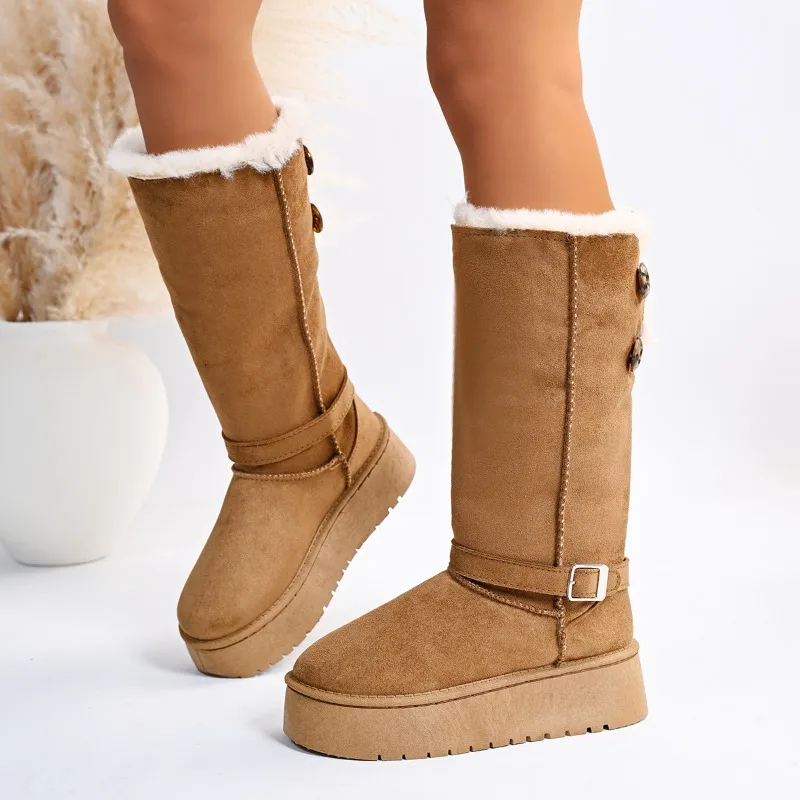 Snow Boots Women's 2026 Winter New Heightened and Thickened Tall Cotton Shoes