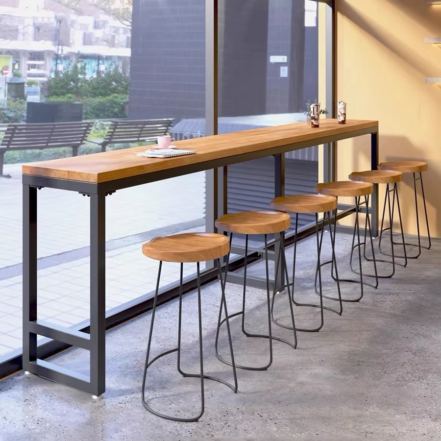 Retro Solid Wood Popular Kitchen Coffee Shop Restaurant Furniture Metal Bar Table And Chair Set