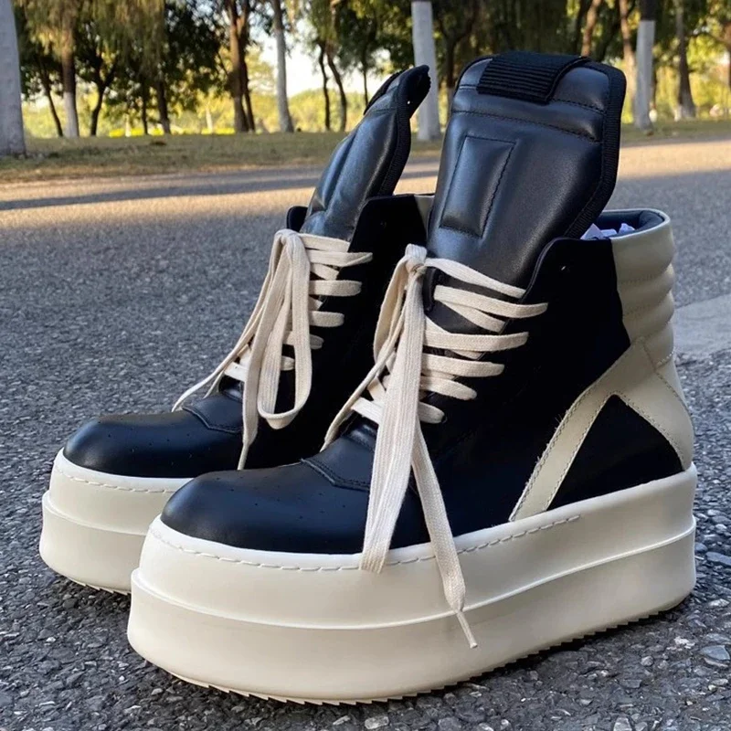 

2025 Chic High Top Womens Sneakers Genuine Leather Double Layere Platform Fashion Skateboard Designer Shoes for Women
