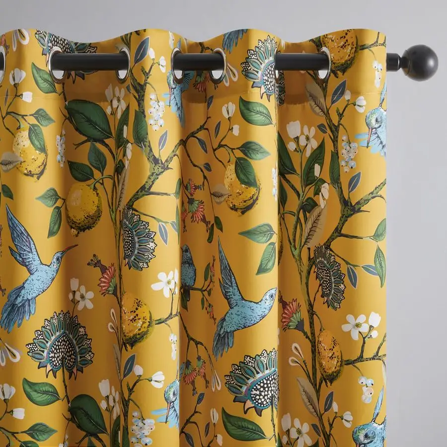 

Mustard Yellow Vintage Curtains amp Drapes 84 Inches Long, Grommet Luxury Whimsical Floral Lemon Hummingbird Patterned Waverly M
