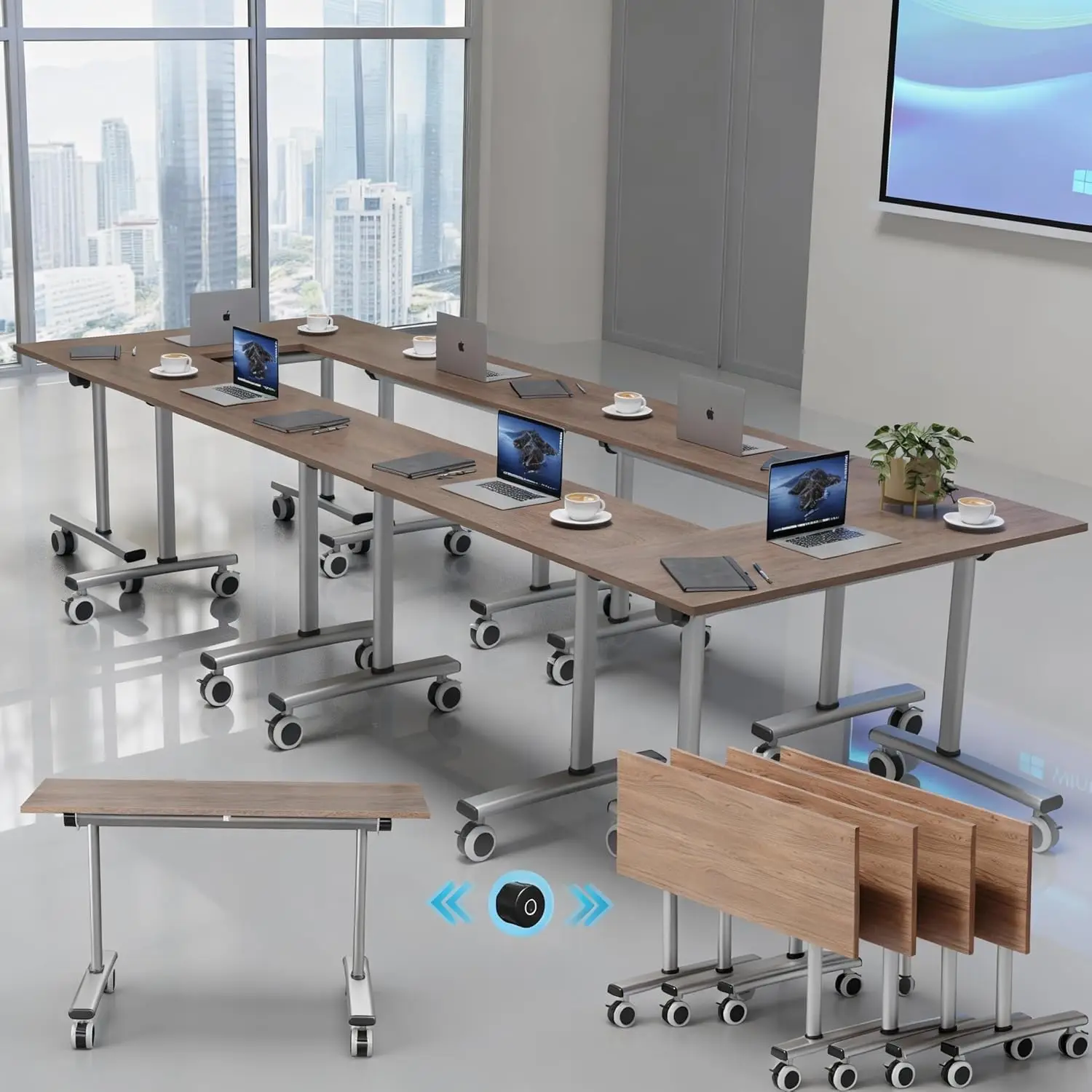 

Складные столы для конференц-залов, мобильные учебные столы с откидной столешницей и бесшумными колесами, экономящие пространство, для семинаров, на заказ