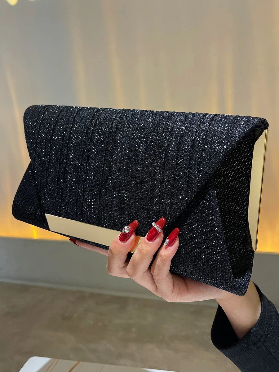 Glitter Clutch Shiny Evening Bags For Women Formal Bridal Wedding Clutch Purse Prom Cocktail Party Rose Gold Envelope Chain Bag