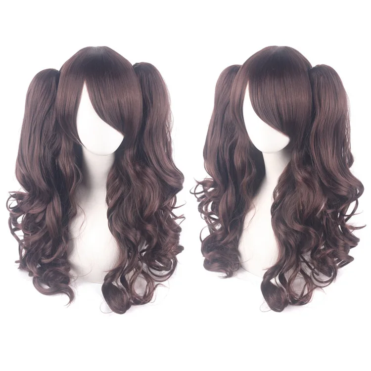 ยาว70ซม.Body Wave Lolita Wigsกับ2 Ponytailsหนาและหนาผมสังเคราะห์ผู้หญิงUniversalผมปลอมอะนิเมะคอสเพลย์วิกผม