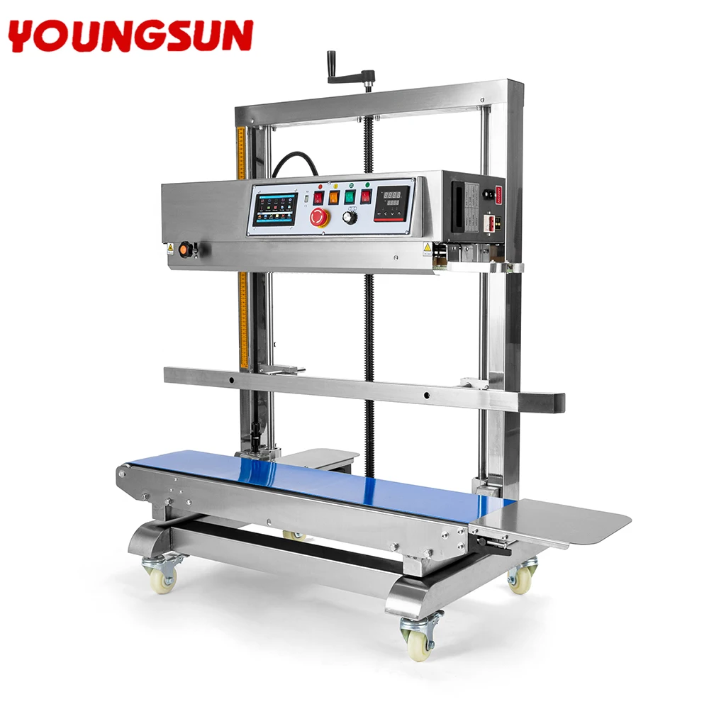 young sun Stainless Steel Large Bag Sealer Inkjet Printing Sealing Machine Vertical Continuous Heat Plastic Bag Band Sealer