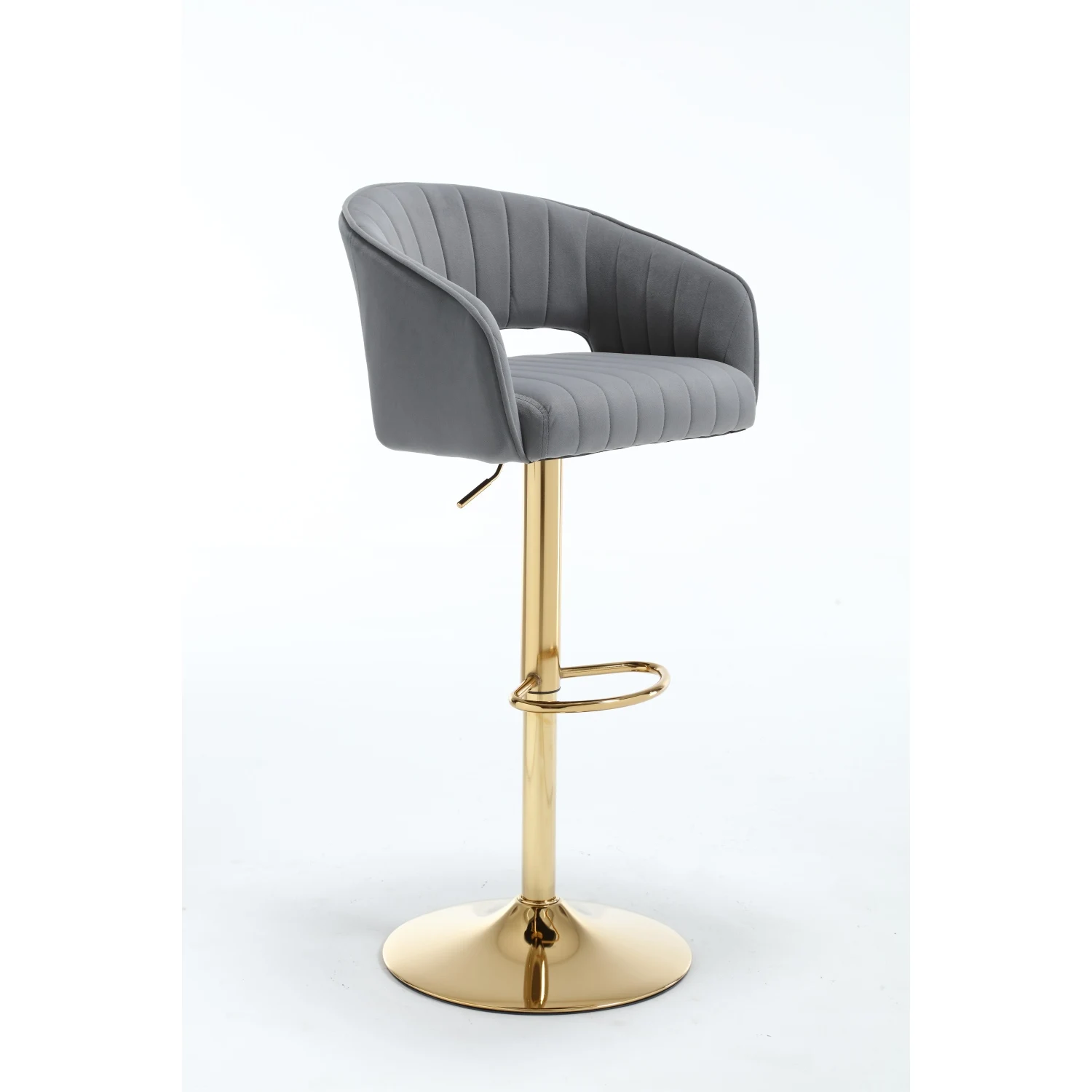 Hengming Modern Velvet Bar Chair, Hollowed-Out Back, Armrest, Gold Cross-Legged, Height Adjustable