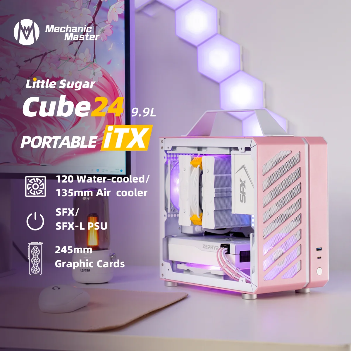 Imagem -03 - Portátil Mini Desktop Chassis Mestre Mecânico C24 Sugar Cube Air e Tipoc Versão Caixa do Computador Itx com Vidro Temperado pc Ardware