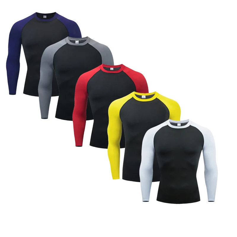 

Mens long Sleeved Compression T-Shirt Sun Protection Second Leyer Skin Running Fitness Rash Prevention Training Clothes