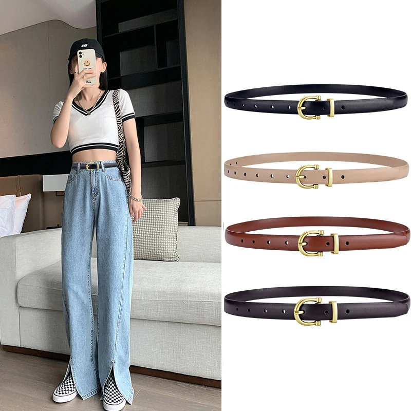 

Thin Belts for Women Girl Imitation Pu Metal Pin Buckle Waist Belt Female Fashion Retro Waistband Korean Dress Jeans Accessories