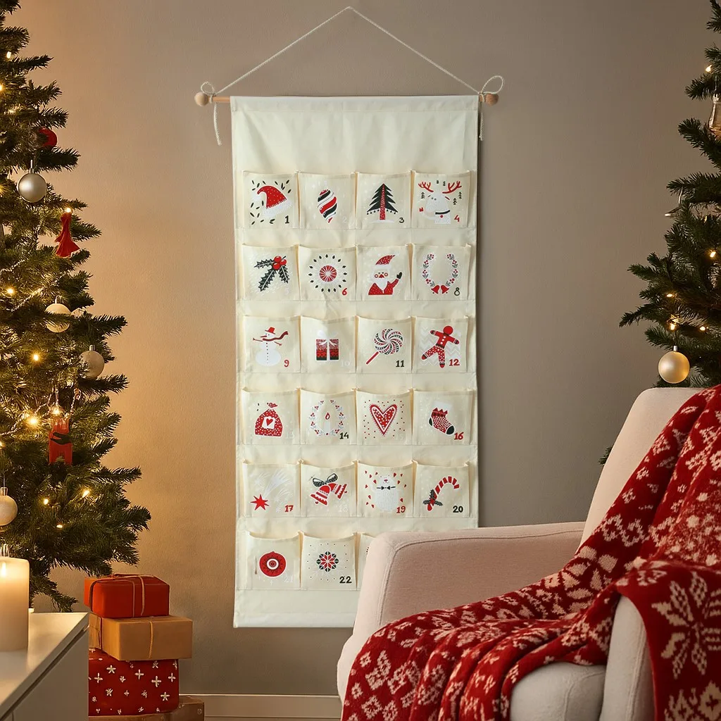 

Customizable Christmas Advent Calendar 24 Pockets Reusable Canvas Wall Hanging Bag Personalized Holiday Decoration Wall Decor