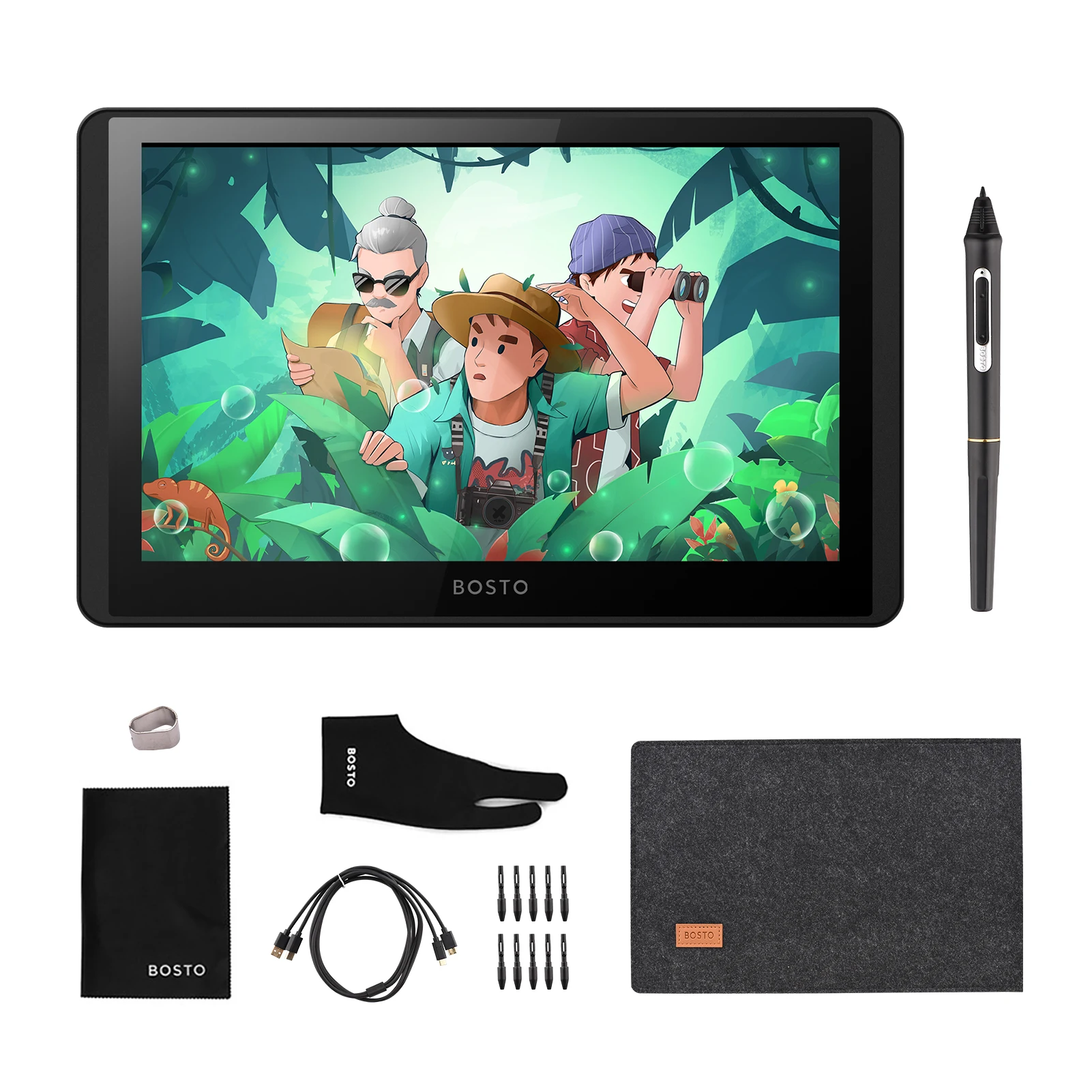 Bosto 12hd-a H-IPS Lcd Grafische Tekening Tablet Monitor 11.6 Inch Formaat 1366X768 Display 8192 Drukniveau Ondersteuning Windows Macos