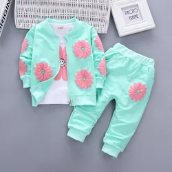 Autumn Baby Girls Clothing Sets Fashion Flowers Cotton Coat + Top + Pants 3pcs Little Princess Suits Birthday Gift Kids Clothes