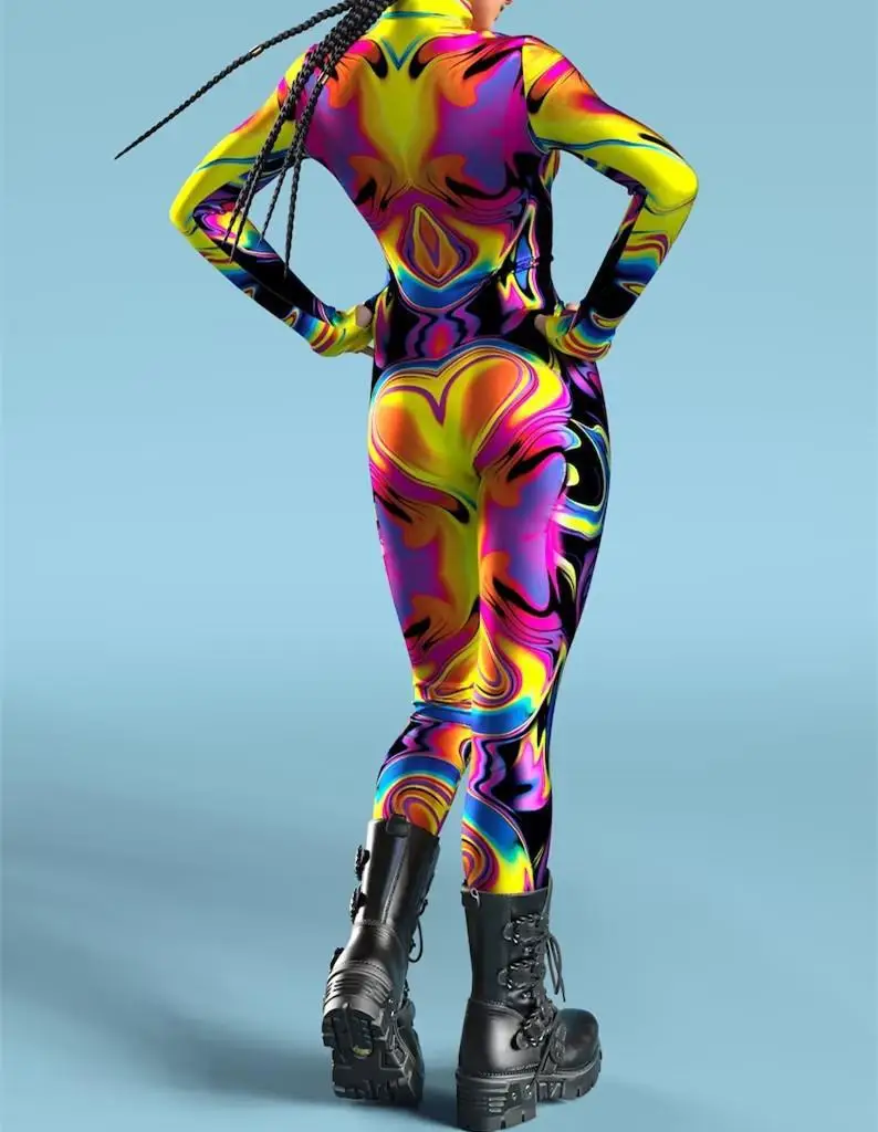Bedruckter Cosplay-Jumpsuit, Catsuit, Zentai-Anzug, Rave-Einzigartige Anzüge, Herren-Festival-Damen-Halloween-Party-Performance-Bodysuit – Detail 9