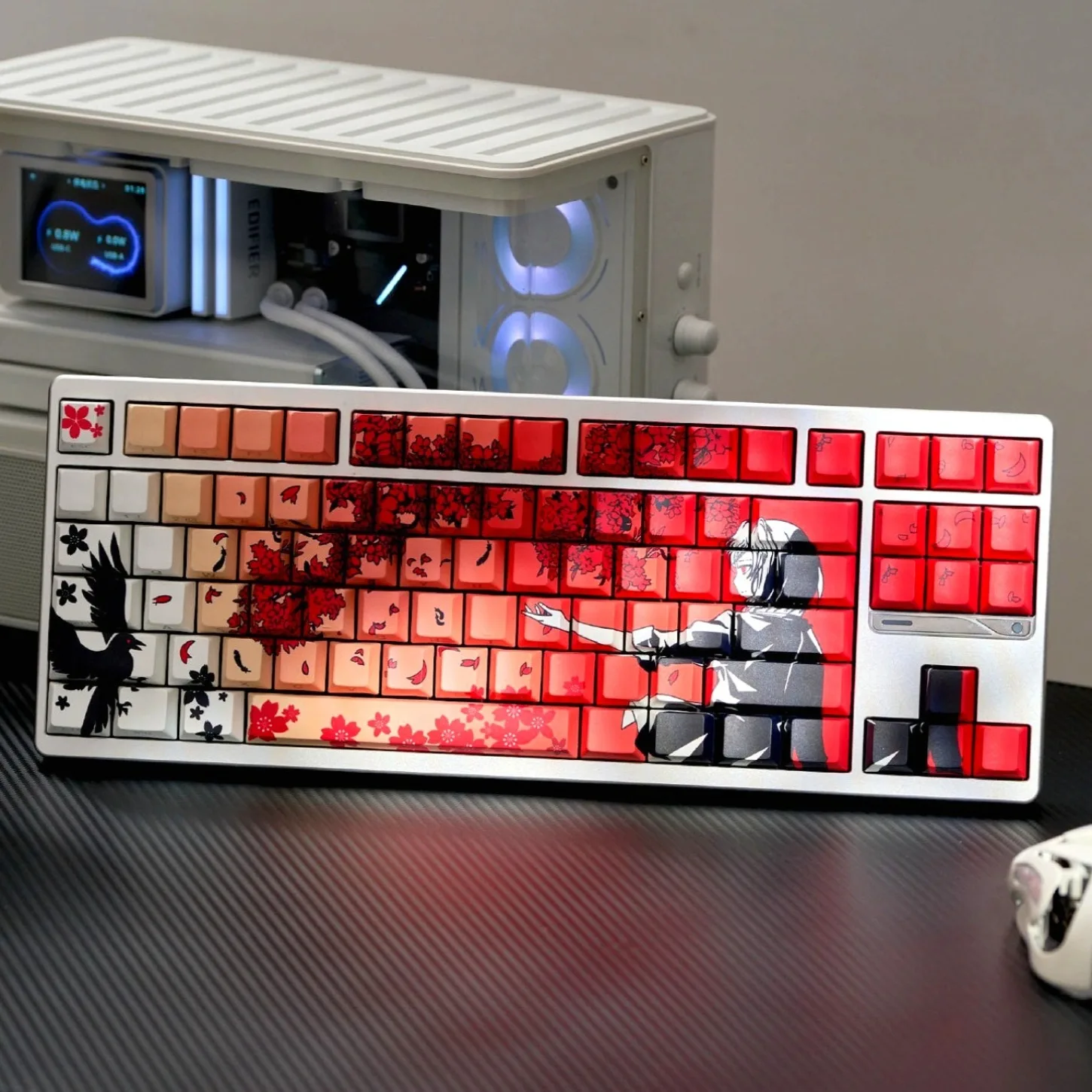 Cherry Profile Sakura Girl Theme 130 Keys PBT Side Print Shine Through Keycaps for Mechanical Keyboard