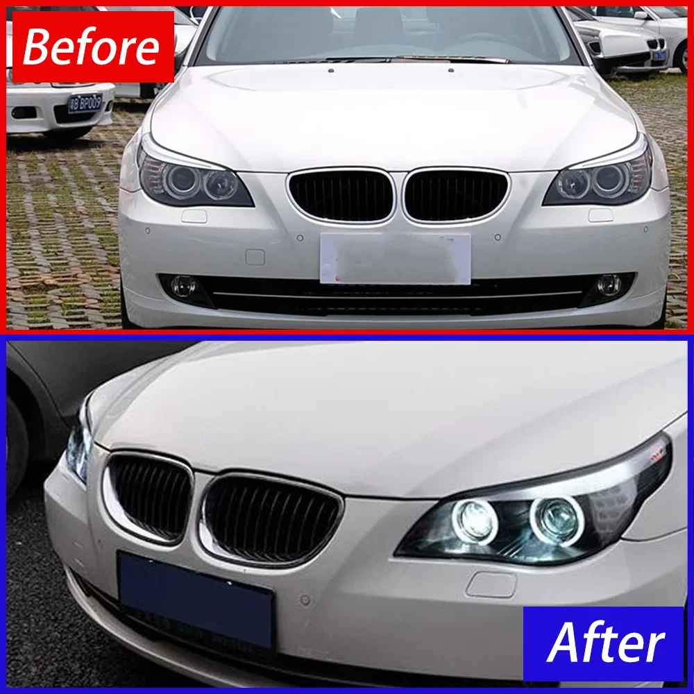 لسيارات BMW 5 Series E60 520 523 525 2003-2010 مجموعة المصابيح الأمامية للسيارات ترقية عالية الجودة سيارة جهاز عرض (بروجكتور) ليد عدسة أداة الملحقات