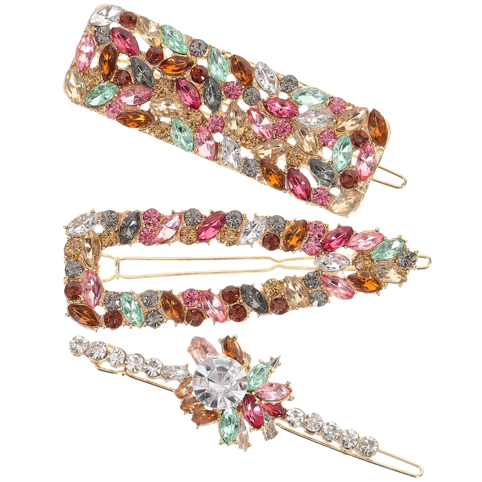 

3 pcs Rhinestone Hair Clips Fashion Accessories Women Hairpin Barrettes Colorful Crystal Durable Metal Shiny Elegant Simple