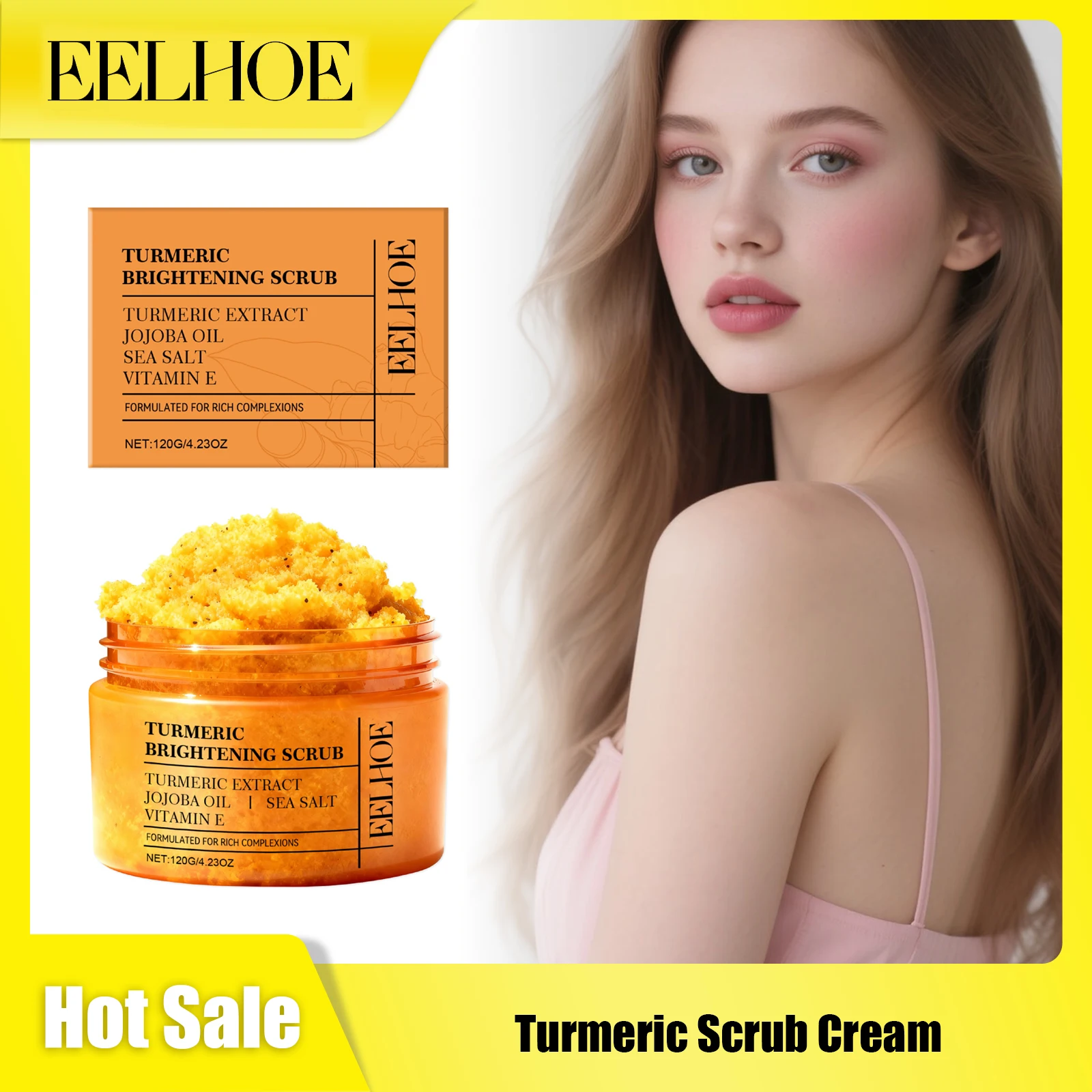 

EELHOE Turmeric Skin Scrub Exfoliate Brighten Skin Tone Cleaning Reduce Fine Lines Firm Skin Improve Roughness Body Bath Scrub.