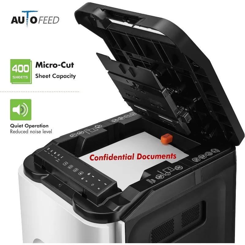 Commercial Grade 400-Sheet Auto Feed High-Security Micro-Cut Paper Shredder/ 240 Minutes/Security Level P-5