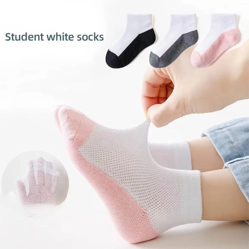 

5 Pairs Breathable Summer Children Cotton Sock Mesh Boat Socks Black Bottom White Socks Two-color Kid Boys Anti-slipping Sock