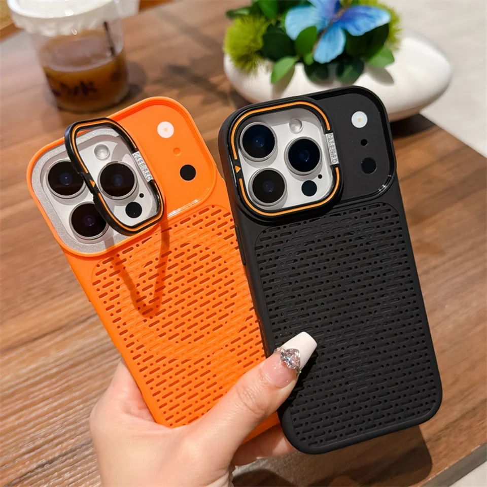 Funda con soporte para lente y disipación de calor, magnética Magsafe para iPhone 17 16 15 14 Plus 13 12 11 Pro Max, esmerilada, con marco 2