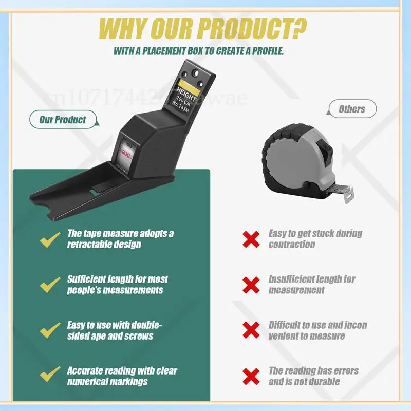 

-A16I 200Cm Stadiometer Black Wall Mounted Height Meter Growth Ruler Cm Metric Tape Measures