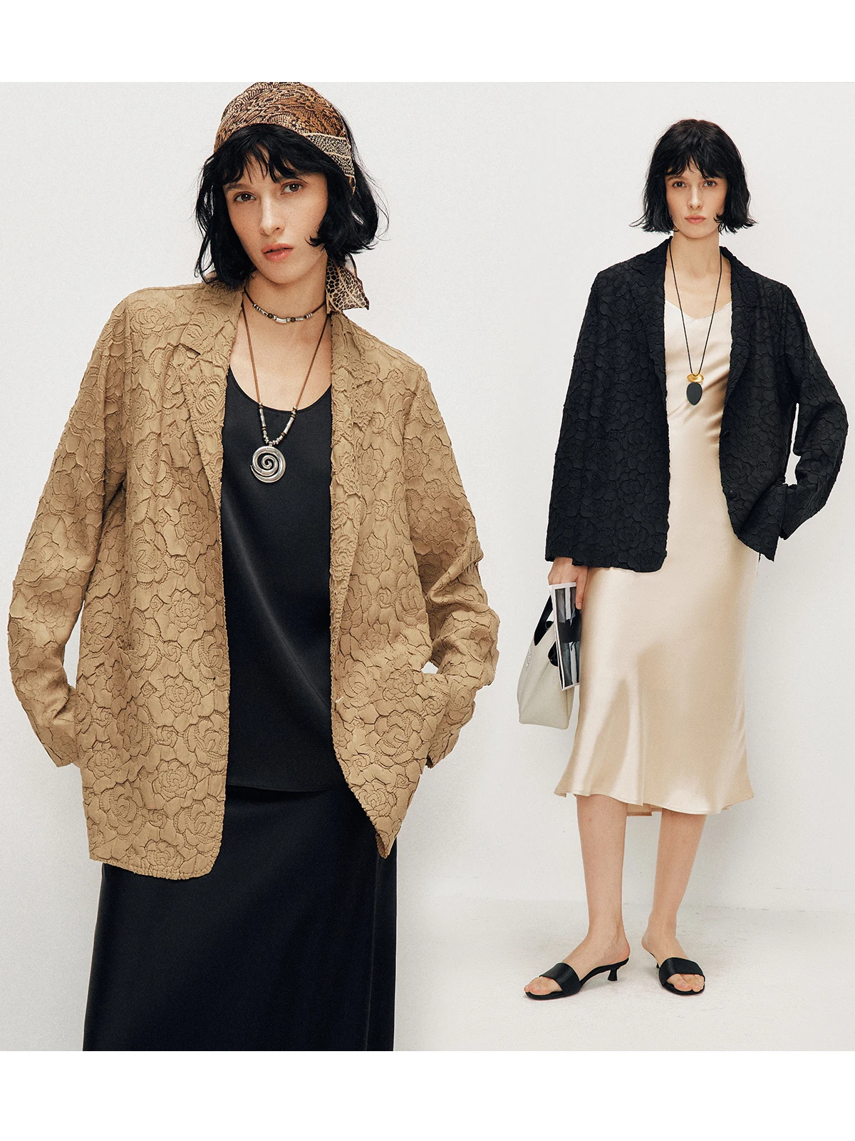 

Romantic Armor 3D Relief Rose Embossed Pleated Suit Casual Style Two Button Notch Collar Women's Polyester Fiber Resis...