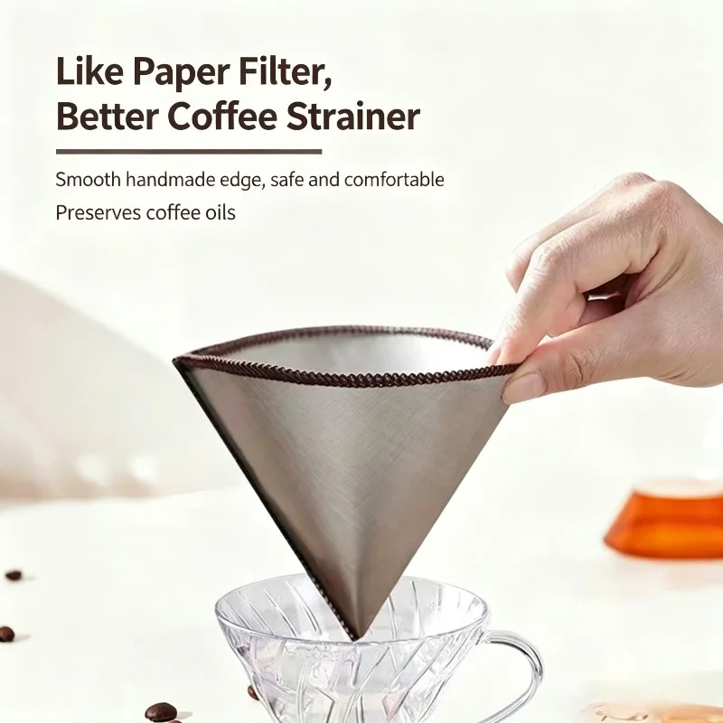 Stainless Steel Coffee Filter Cone Reusable Hand Brew Coffee Strainer Portable Household Coffee Dripper for Coffee Making