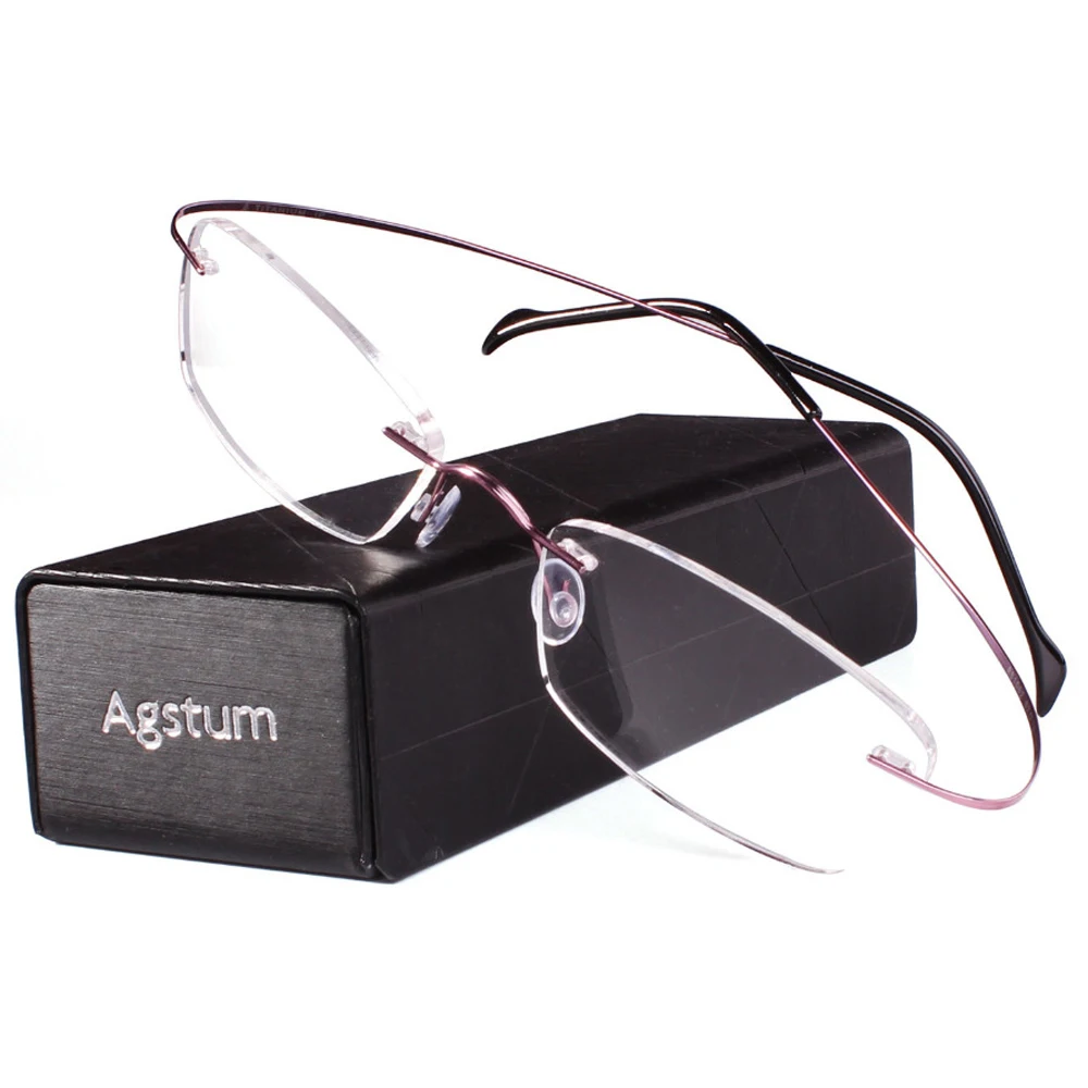 

Agstum Women Rimless Frame Pure Titanium Prescription Hingeless Eyeglasses Rx Clear Lenses