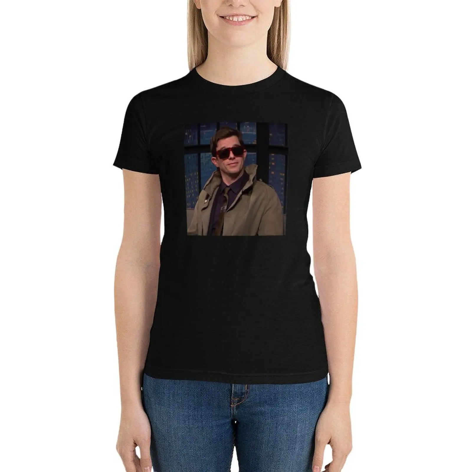 John Mulaney in coat on seth myers T-Shirt summer tops Short sleeve tee cute clothes fashion woman blouse 2024