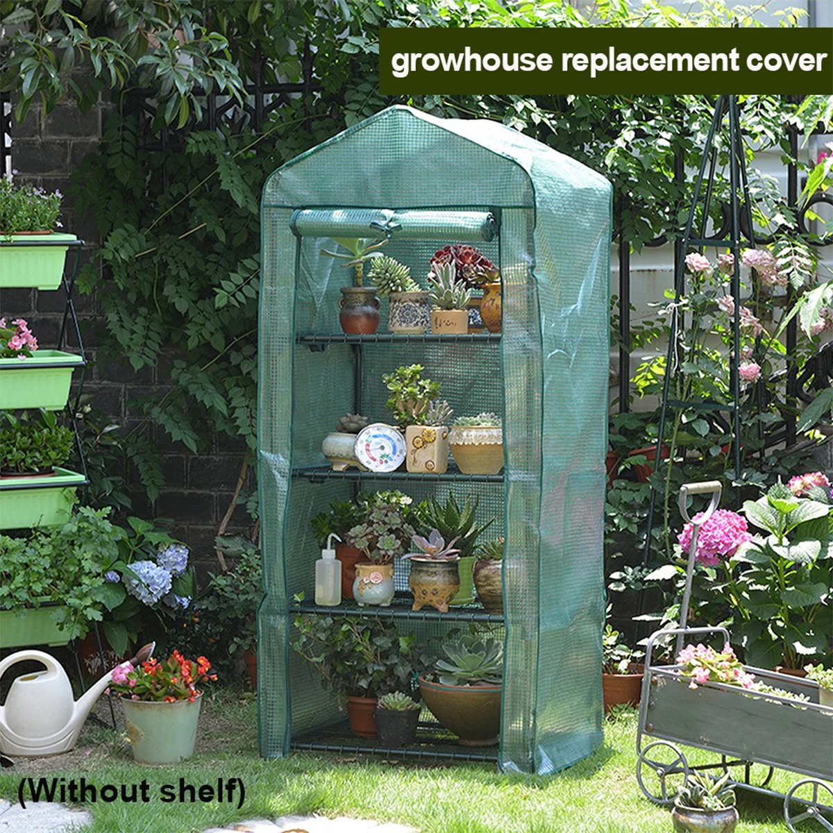 4 Tier Mini Garden Greenhouse Cover Replacement Cover with Roll-up Zipper Door Water resistant hyaline plant Flowers and Vegetab