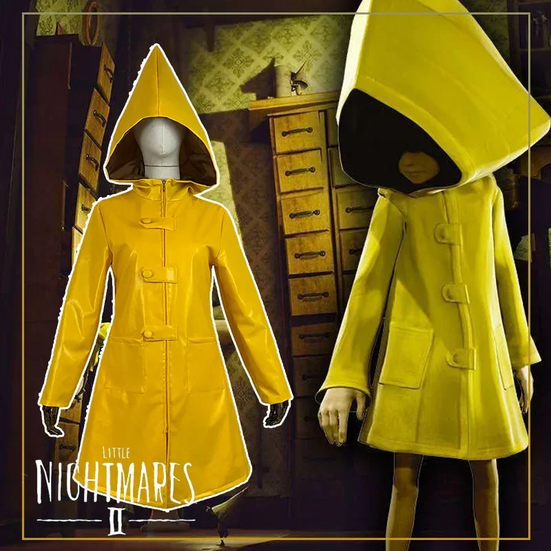 Game Little Nightmares 2 Mono Six Cosplay Costume Hungry Kids Boys Adult Six Yellow Long Hooded Jacket Coat Halloween Raincoat