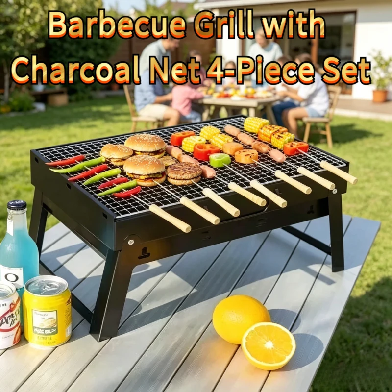 Parrilla Portátil Plegable para Exteriores, Estufa de Carbón para Barbacoa Doméstica, Incluye Rejilla de Carbón Completa y Kit de Accesorios de 4 Piezas