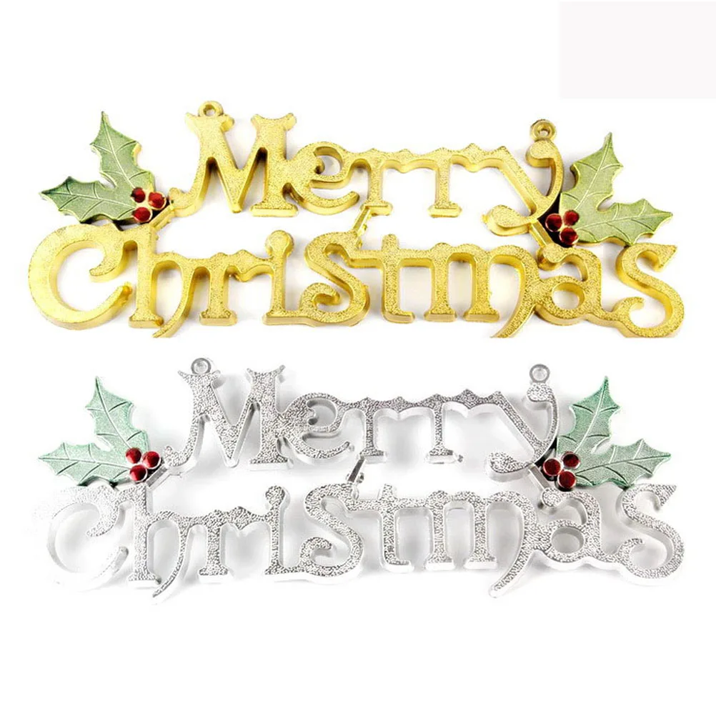 

Merry Christmas Door Hanger Silver Color Plastic Holiday Decoration Christmas Tree Ornament Outdoor Door Decor