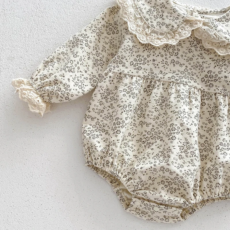 Baby Girls Romper Autumn Infant Baby Bodysuit Lace Flower Cotton Long Sleeved Newborn Baby Jumpsuit Princess Baby Girl Clothing