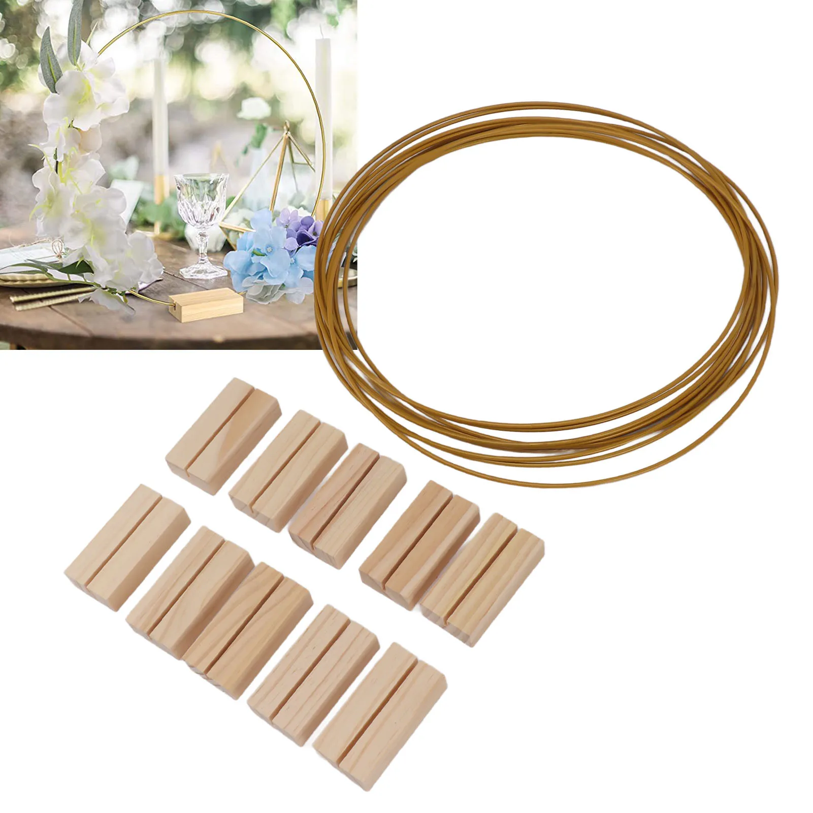 Gold 10PCS Metal Floral Hoops Centerpieces With Wood Base Wreath Macrame Hoop Rings For DIY Wedding Table Decor