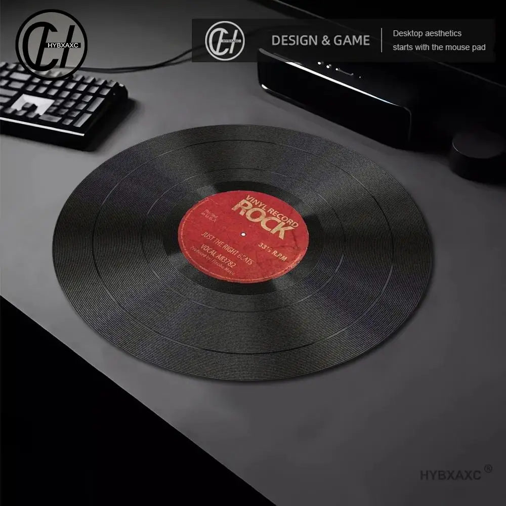 Non-Slip Round Mousepad Vintage Vinyl Record Red Mouse Pad for Home Office Gaming Desk Laptop Accessories Desk Interior Setup