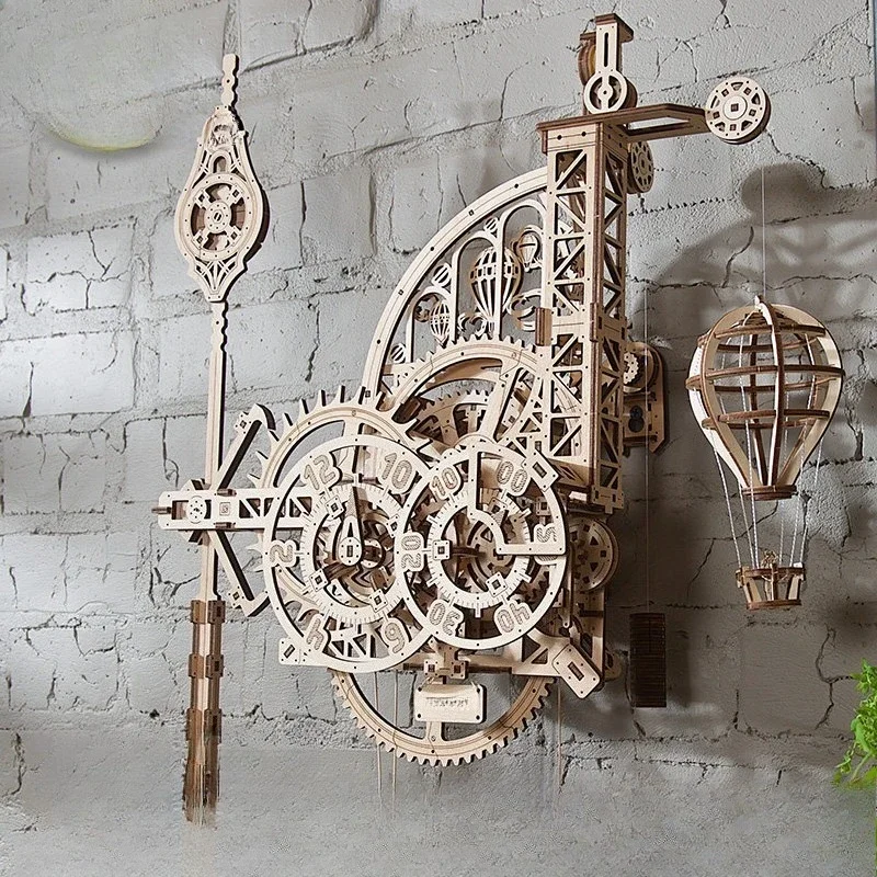 Clock wooden 3d three-dimensional puzzle building block ornament birthday gift decompression wall clock