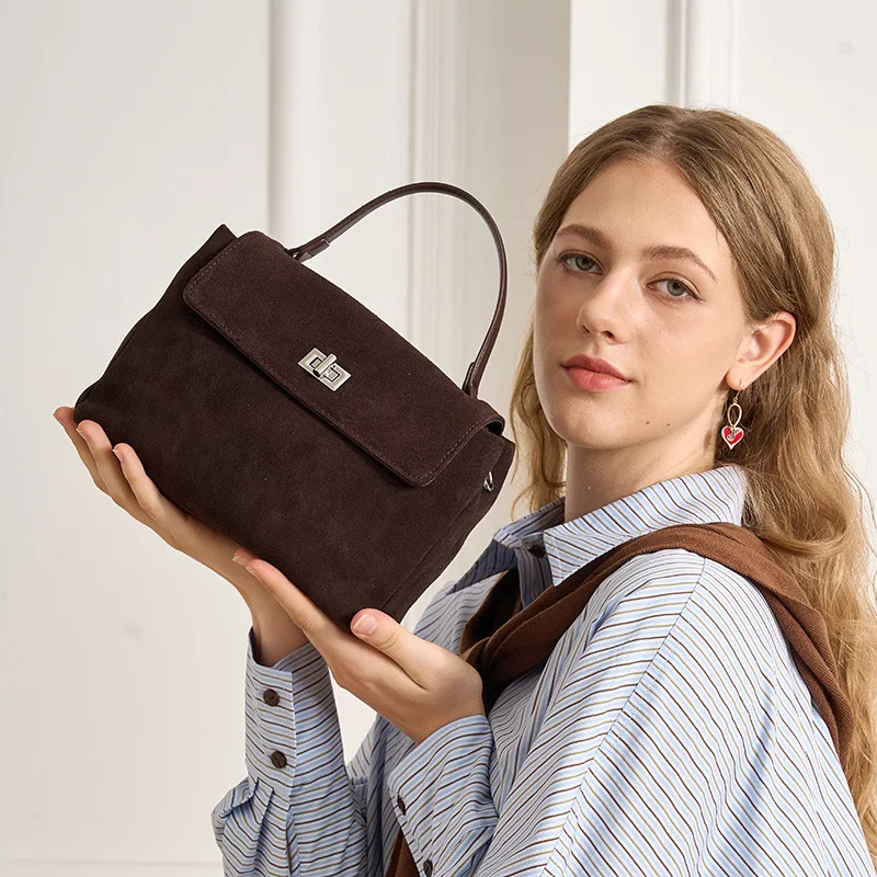 Light luxury Korean niche women's high-end handbag new leather Japanese women's cowhide bag messenger bag women
