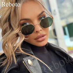 Metal Frame Square Women's Sunglasses Vintage Alloy Small Polygon Eyewear Sunglasses For Women Fashion 2024 Green Summer Unique