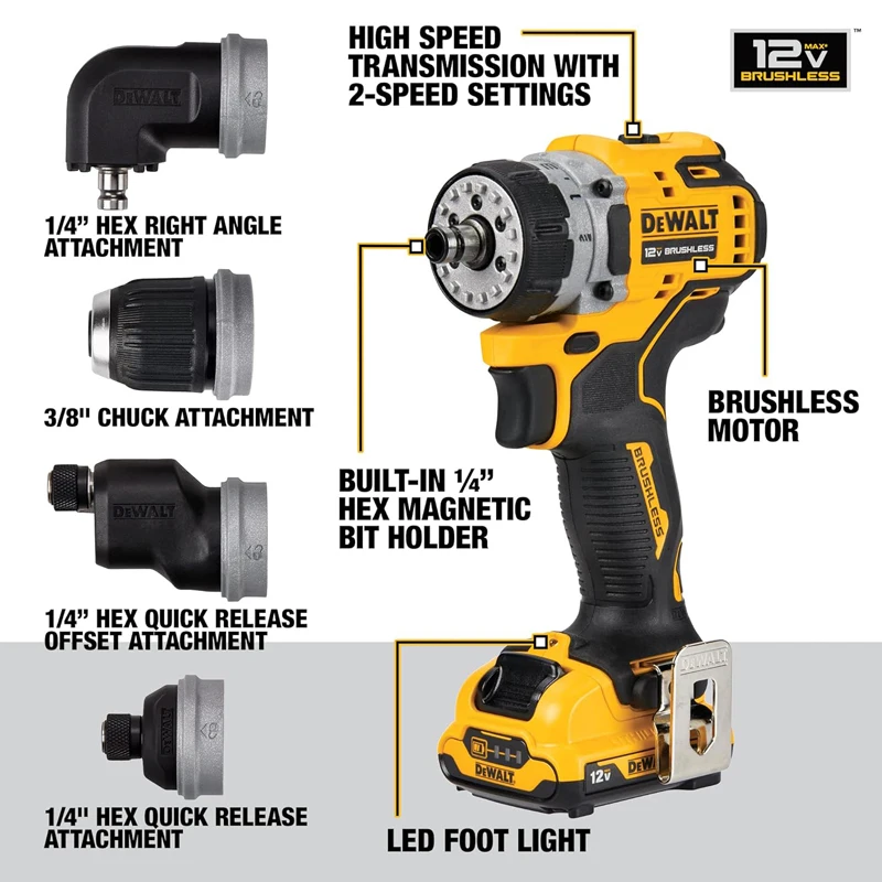 DEWALT DCD703 12V Electric Drill/Driver 2.0Ah Battery Sets XTREME Brushless Cordless 5-in-1 Household DIY Power Tool Screwdriver