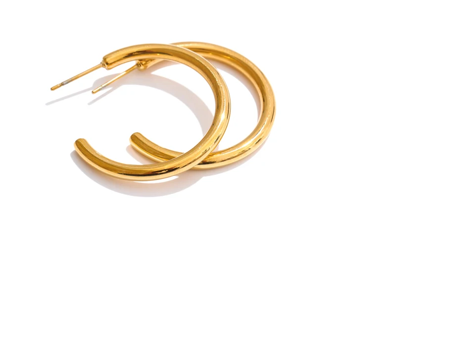 Yhpup 25/30/40/50/60/70mm Minimalist C-Shape Round Daily Hoop Earrings Stainless Steel Versatile Popular PVD Waterproof Jewelry – Detail 12