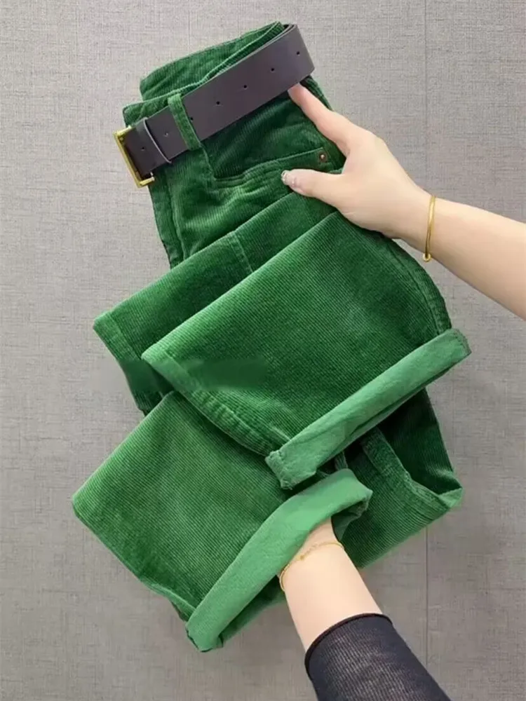High Waist Cotton Corduroy Harem Pants Slim Fit Straight Leg Nine Crop Casual Long Trousers Autumn Winter New Arrival