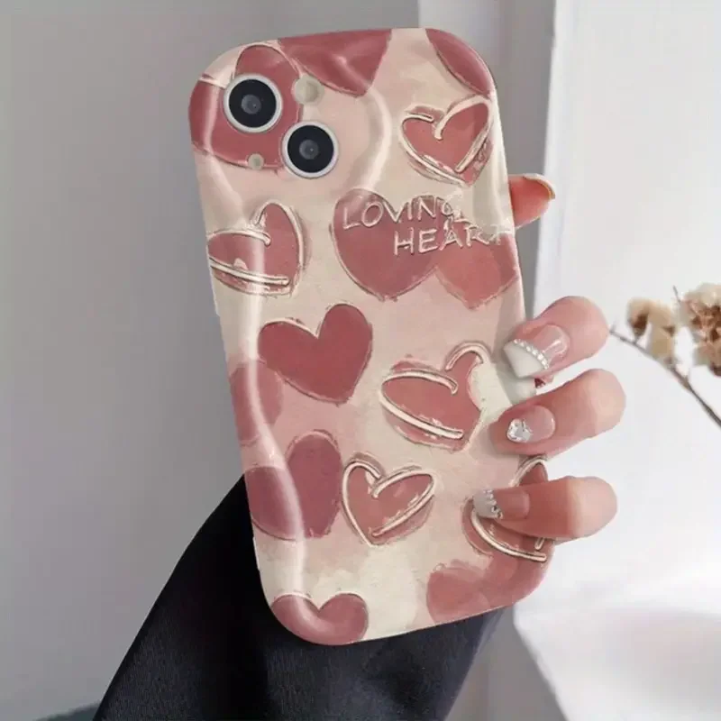 Curly Wave Edge Cream Loving Heart Case For iPhone 11 12 13 14 15 16 Pro Max XS X XR 7 8 Plus SE 2020 2022 SE2 Silicone Phone Co