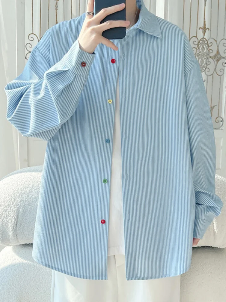 

Полосатая рубашка с длинным рукавом, повседневная, весенне-осенняя, мужская, в стиле ретро, американская, модная, на пуговицах